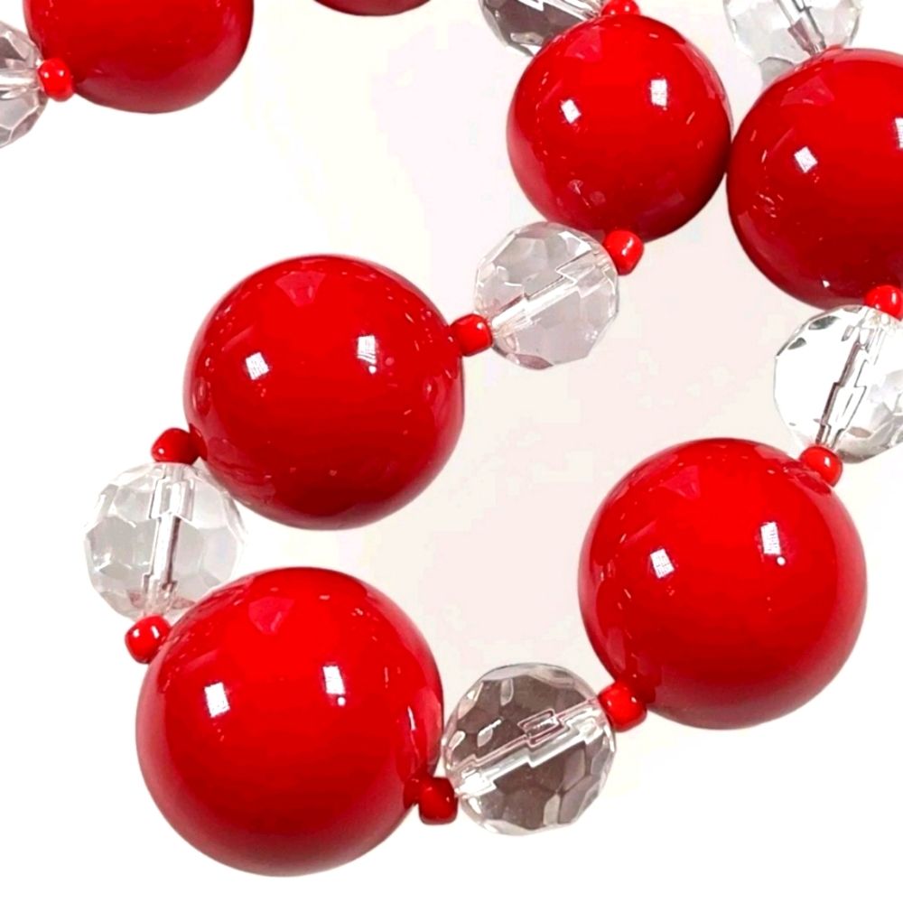 JOAN RIVERS Single Strand Necklace w/Crystal and Red Acrylic Beads, 32" - Picture 7 of 8